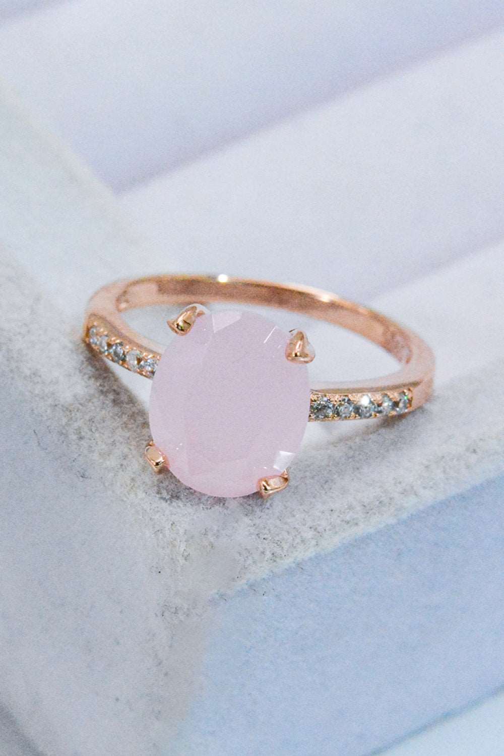 18K Rose Gold Plater Silver Pink Quartz Gemstone Ring - BEYOND