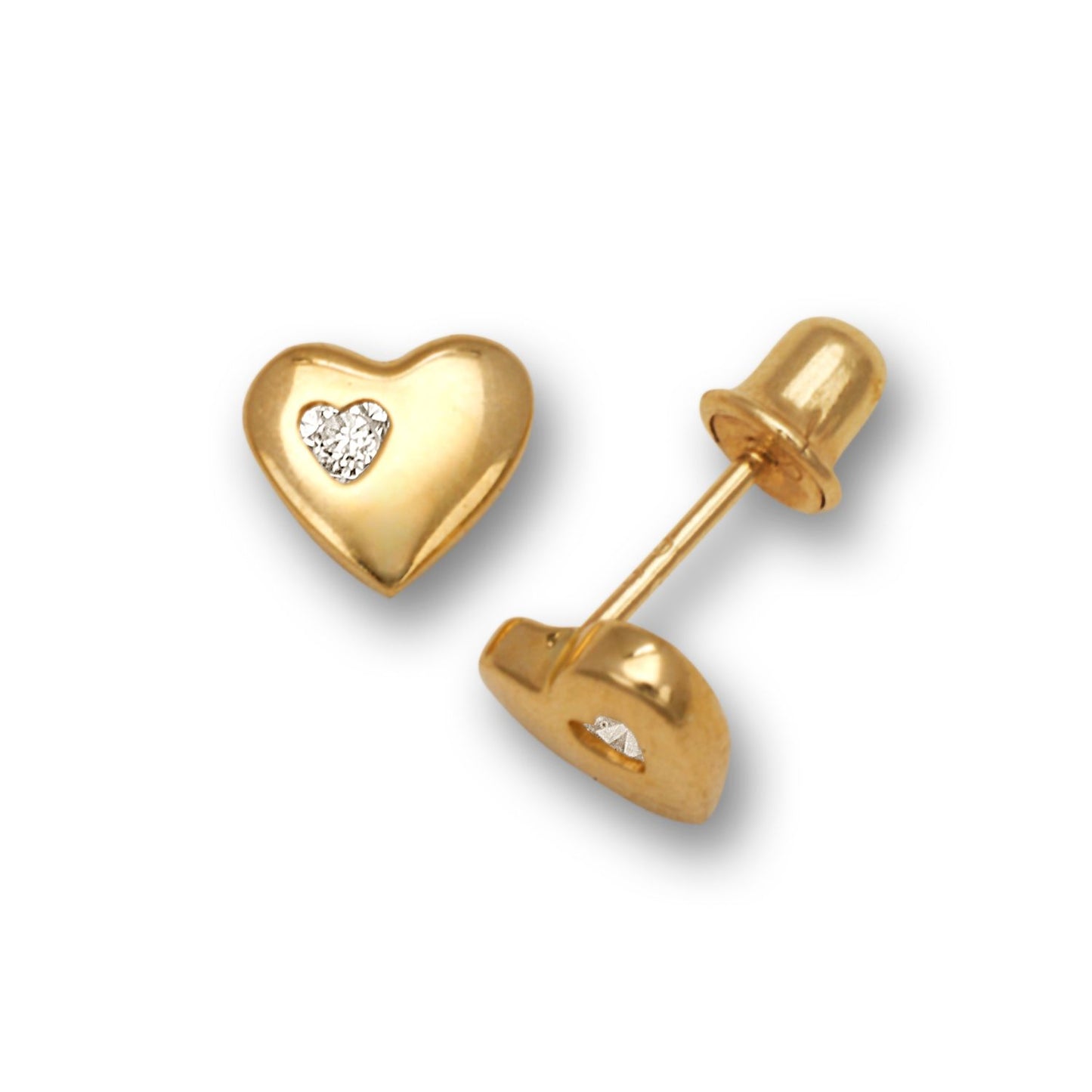 Solid Gold Stud Heart Shape Earrings 925 Sterling Silver Rhodium Plated Heart Stud Earring