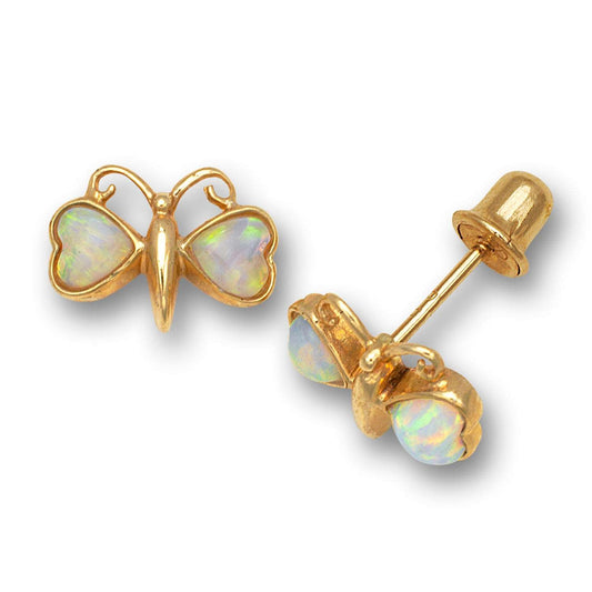 14K Solid Gold Opal Butterfly Stud Earrings - BEYOND