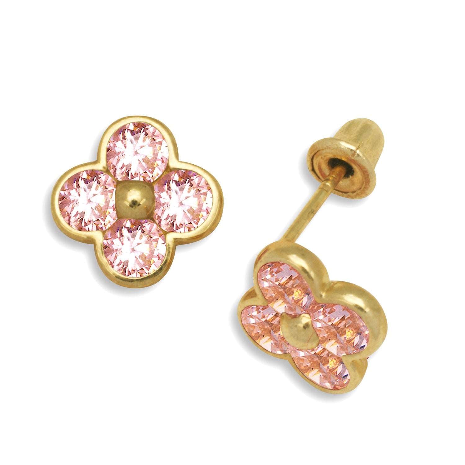 14K Gold Flower Zircon Stud Earrings