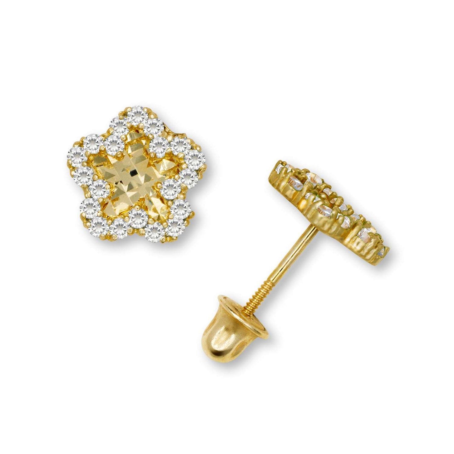 14K Solid Gold Flower Zircon Stud Earrings - BEYOND