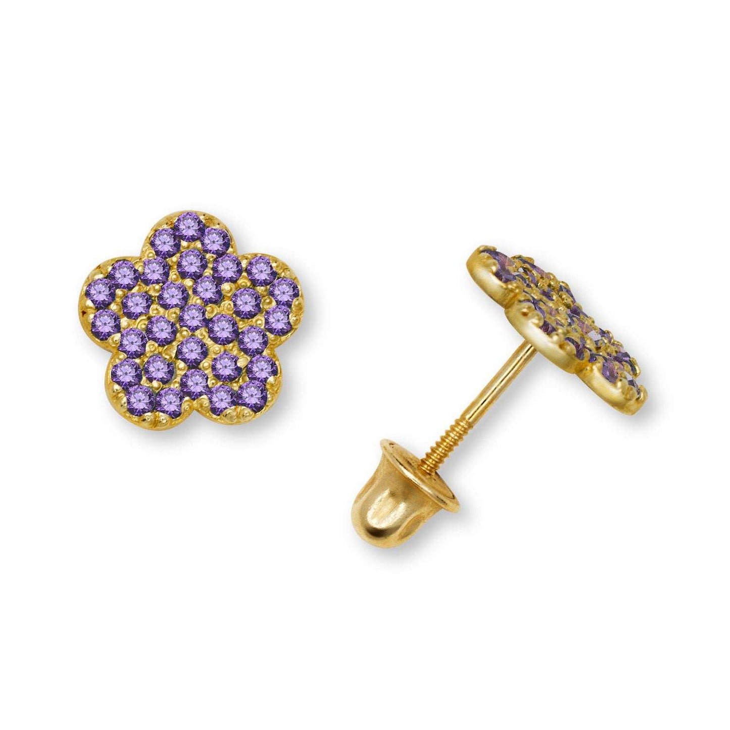 14K Solid Gold Flower Zircon Stud Earrings - BEYOND