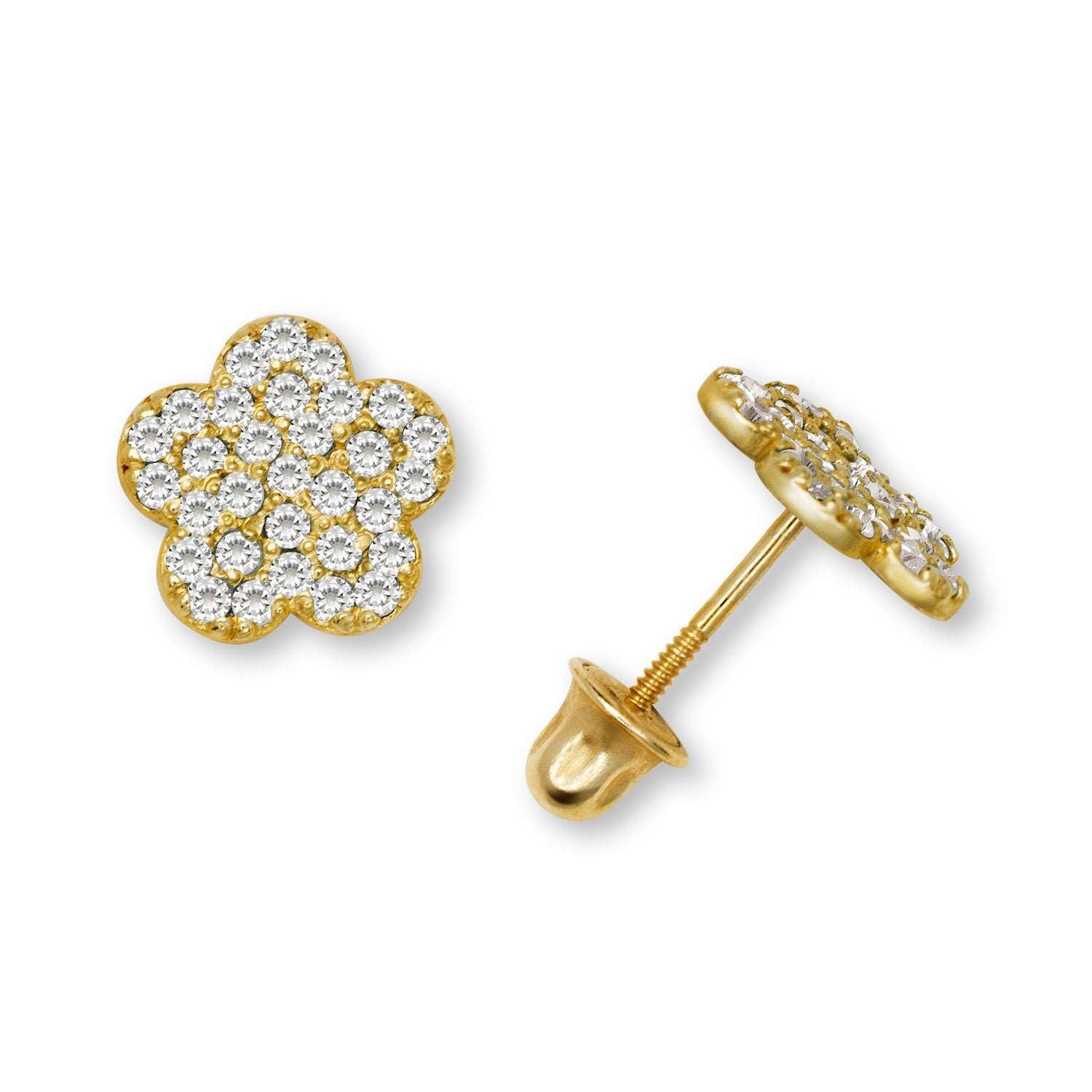 14K Gold Flower Zircon Stud Earrings