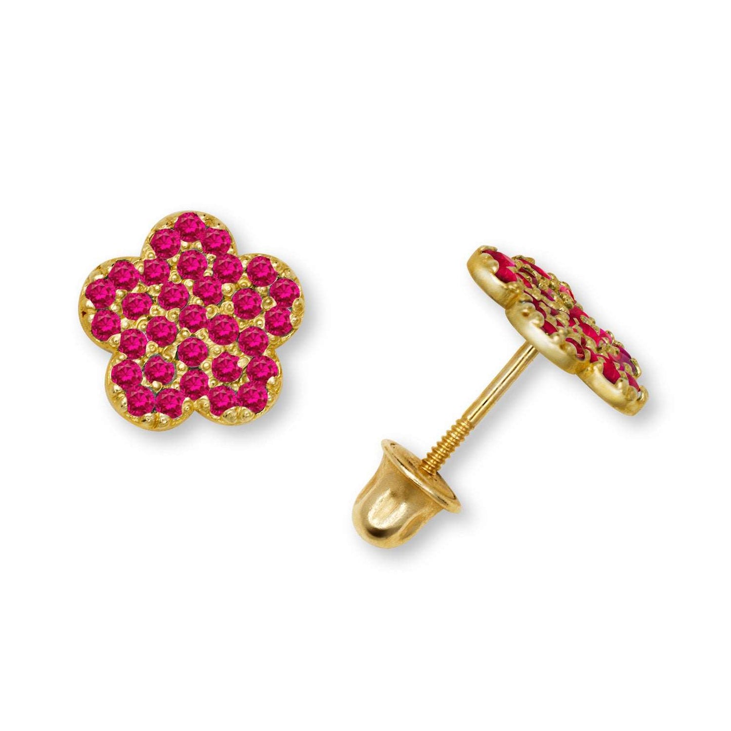 14K Gold Flower Zircon Stud Earrings