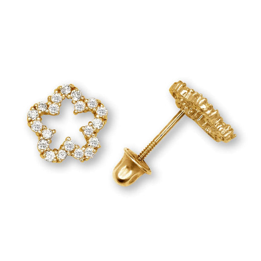 14K Solid Gold Zircon Flower Stud Earrings - BEYOND