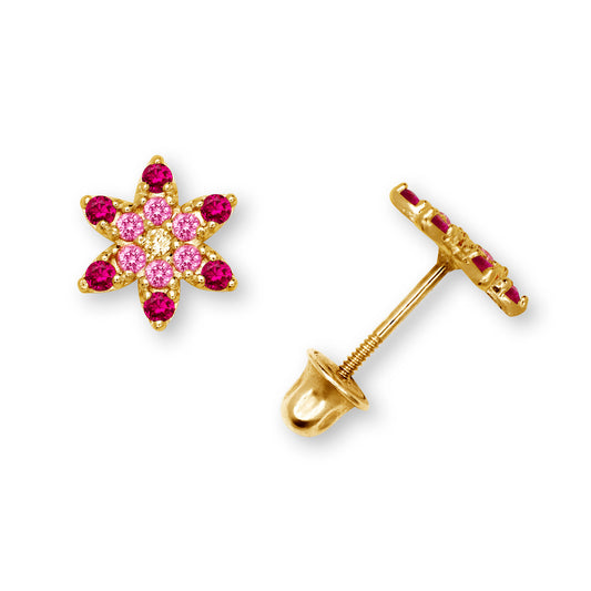 14K Solid Gold Colorful Flower Zircon Stud Earrings - BEYOND