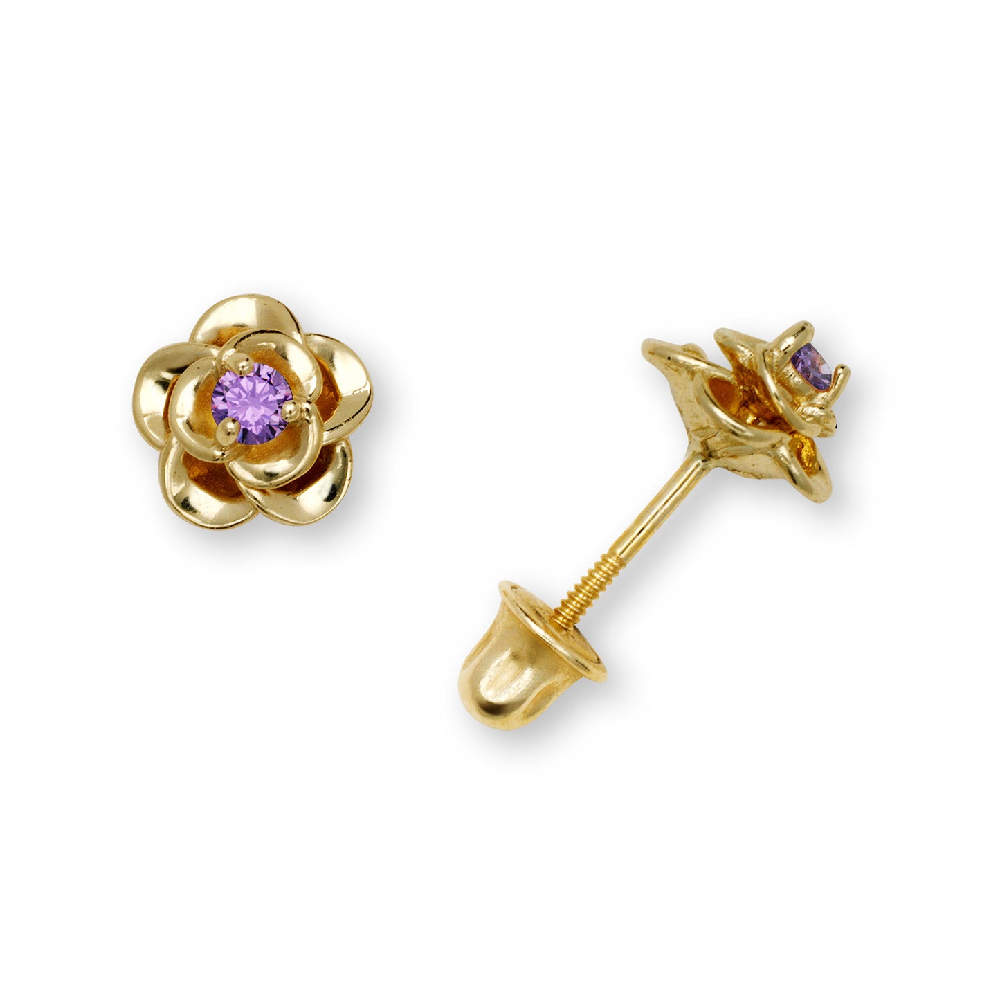 14K Gold Rose Flower Zircon Stud Earrings