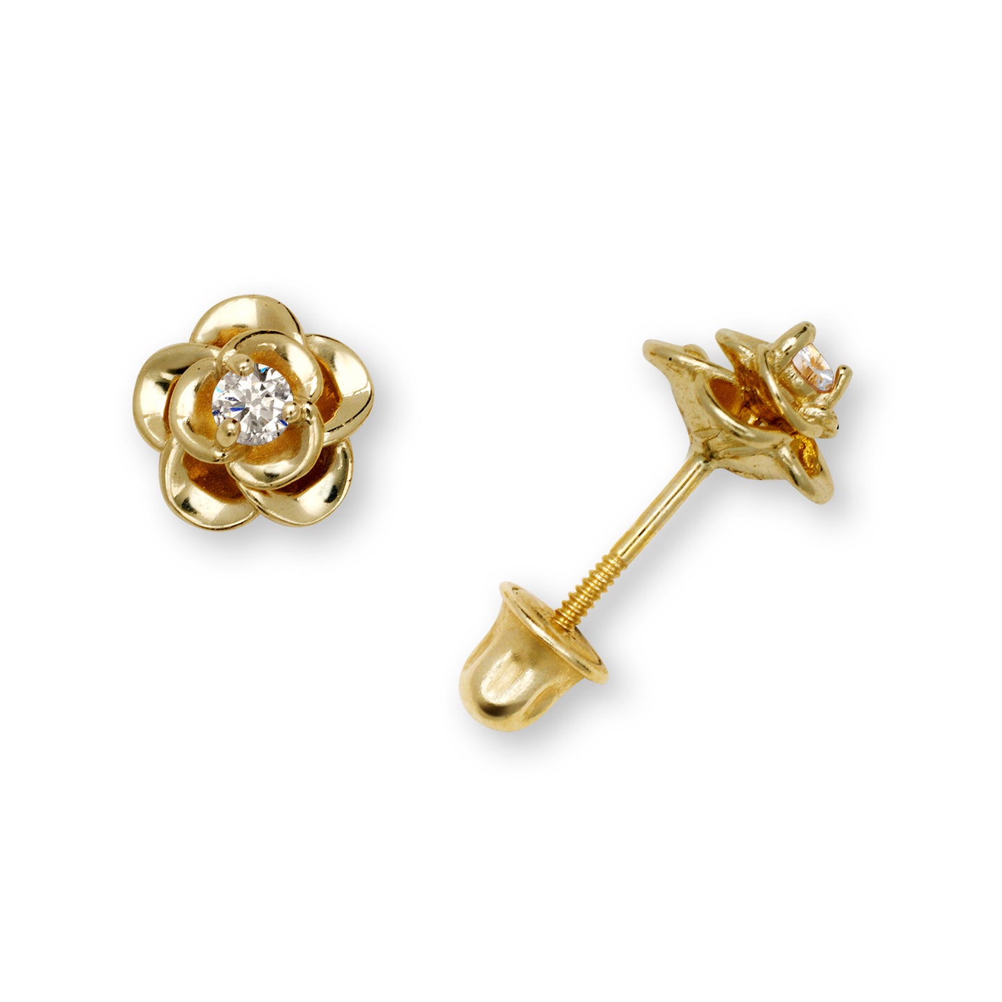 14K Solid Gold Rose Flower Zircon Stud Earrings - BEYOND