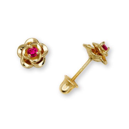 14K Solid Gold Rose Flower Zircon Stud Earrings - BEYOND