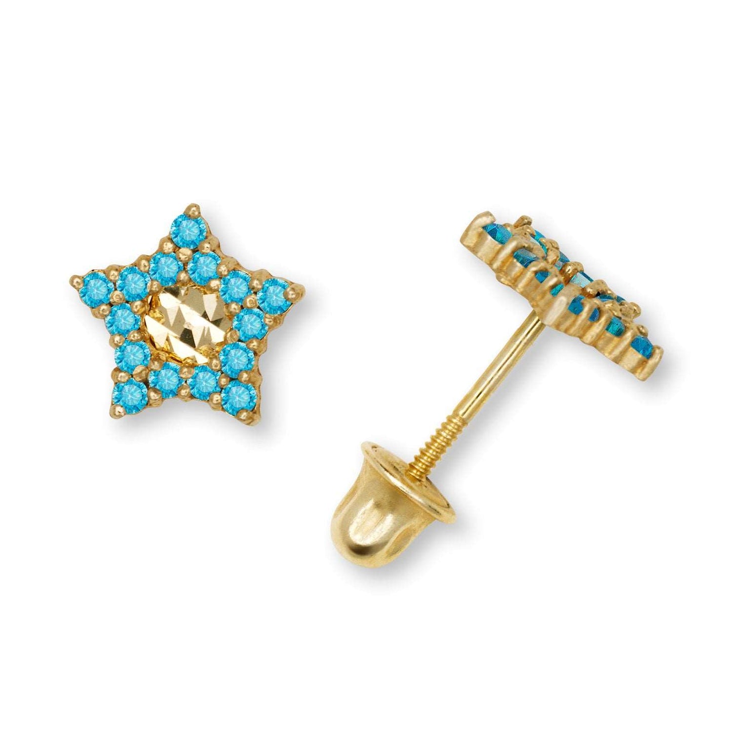 14K Gold Star Zircon Stud Earrings