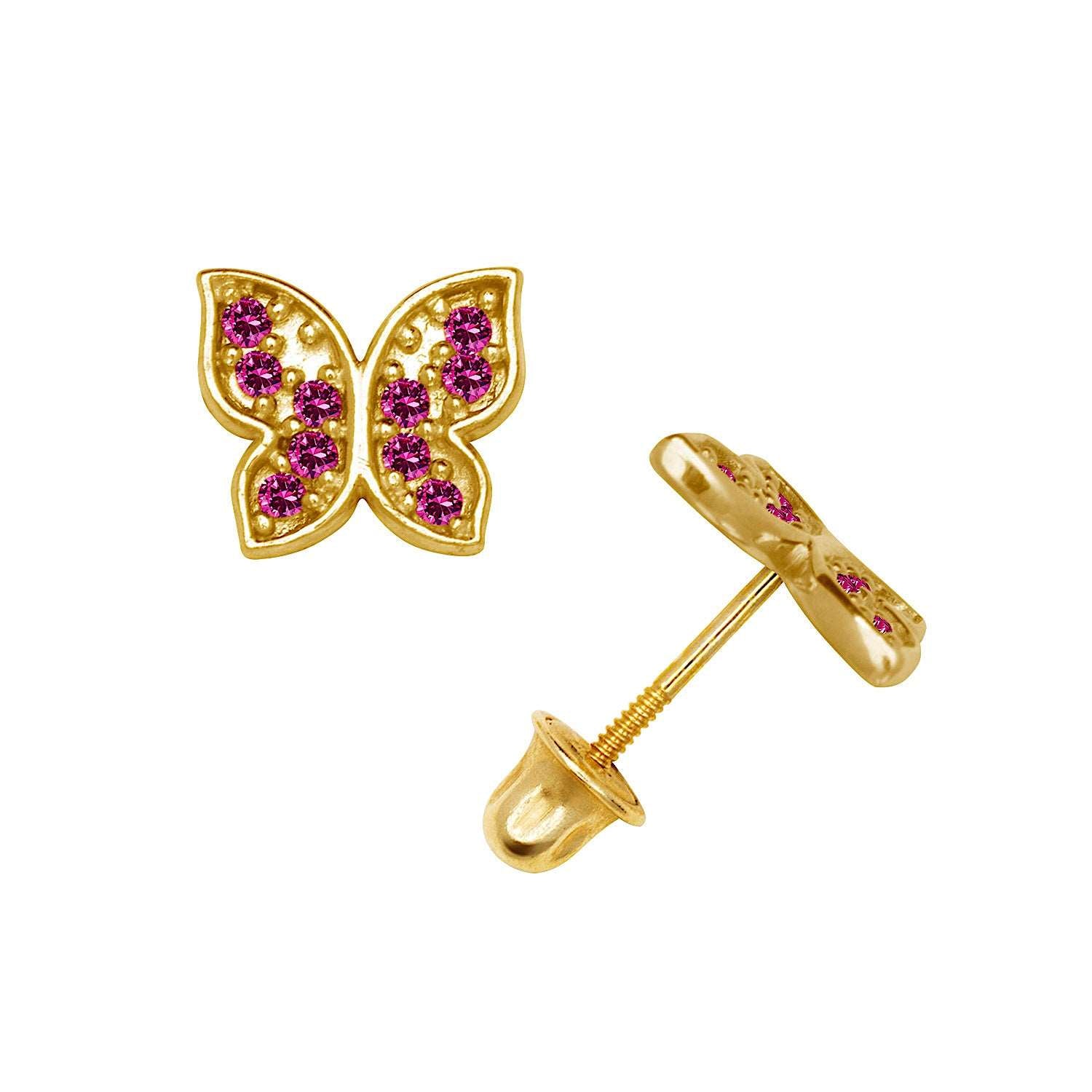 14K Gold Butterfly Zircon Stud Earrings