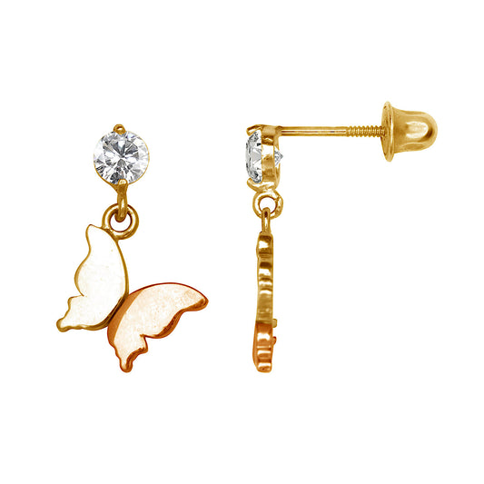 14K Solid Gold Butterfly Drop Earrings - BEYOND