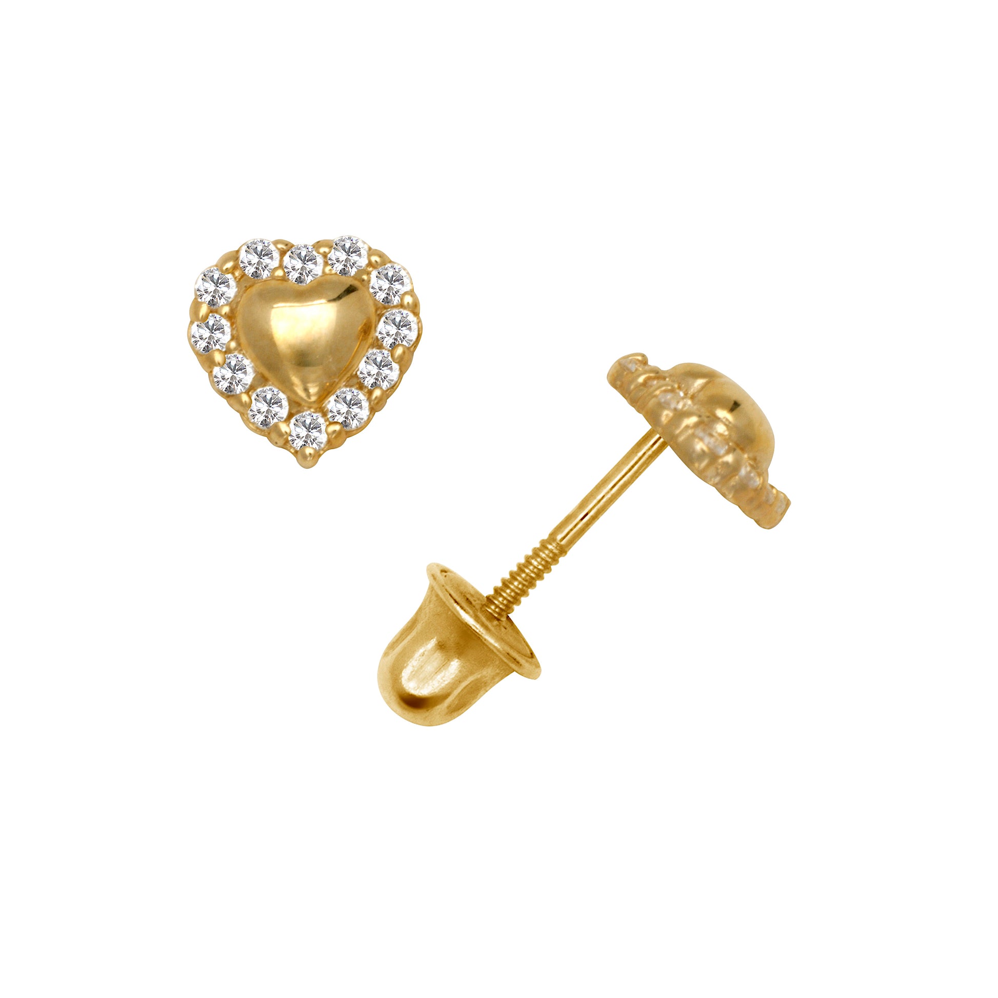 14K Solid Gold Zircon Heart Stud Earrings - BEYOND