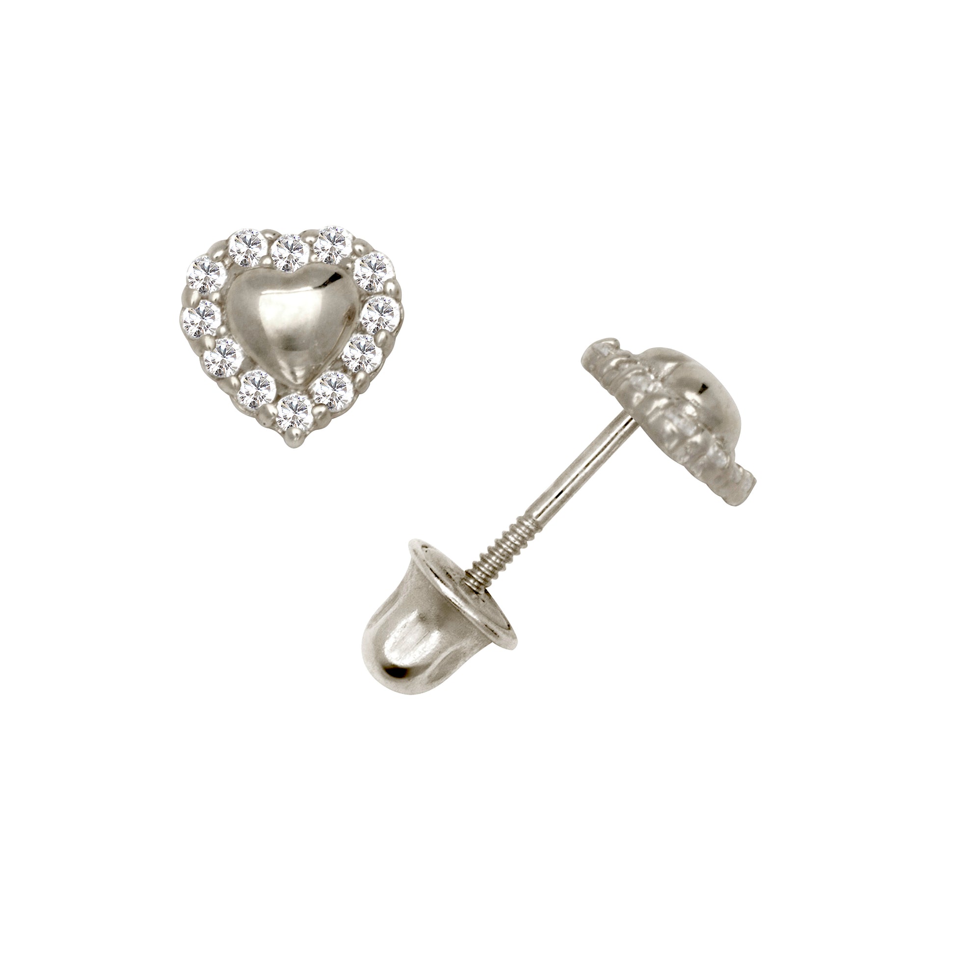 14K Solid Gold Zircon Heart Stud Earrings - BEYOND