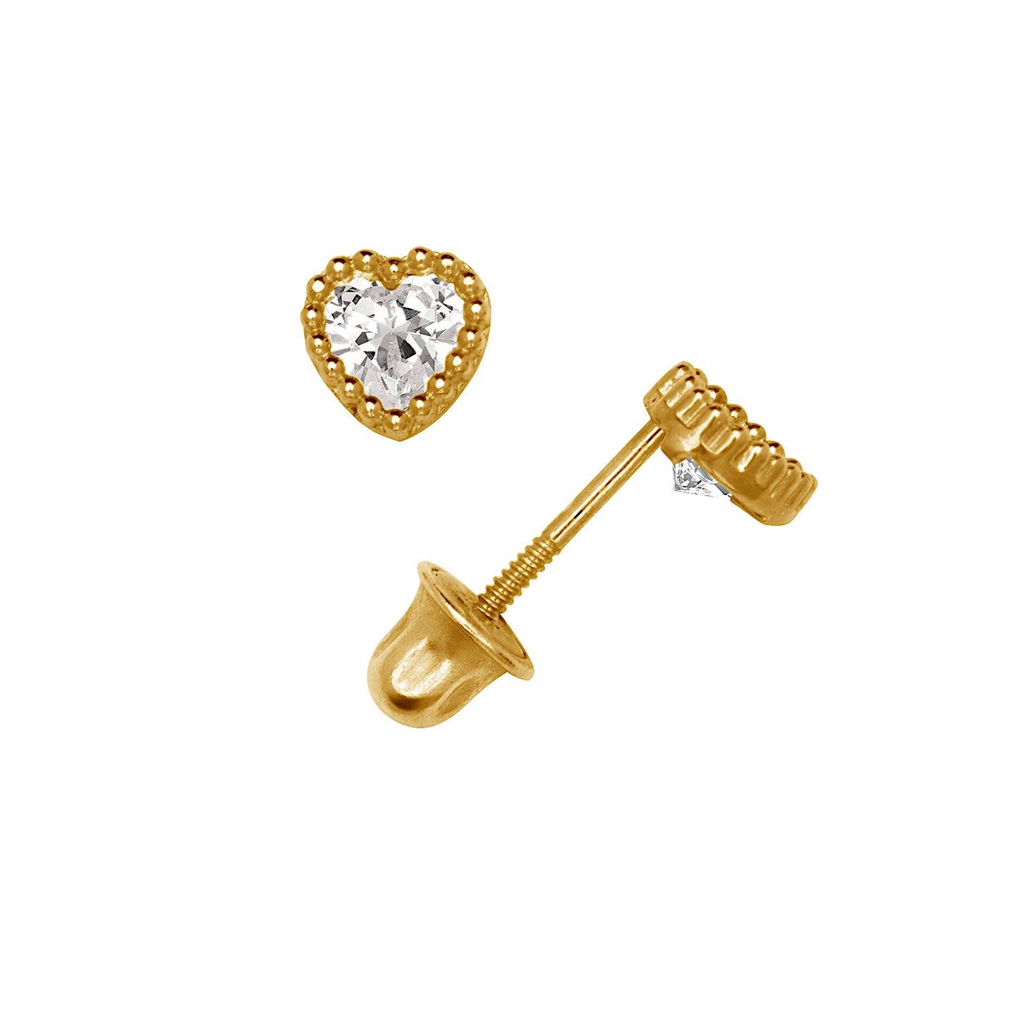 14K Gold Zircon Heart Stud Earrings