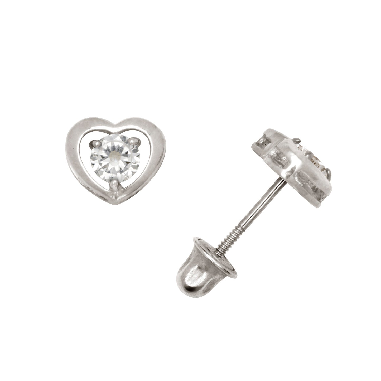 14K Solid Gold Heart Zircon Stud Earrings - BEYOND