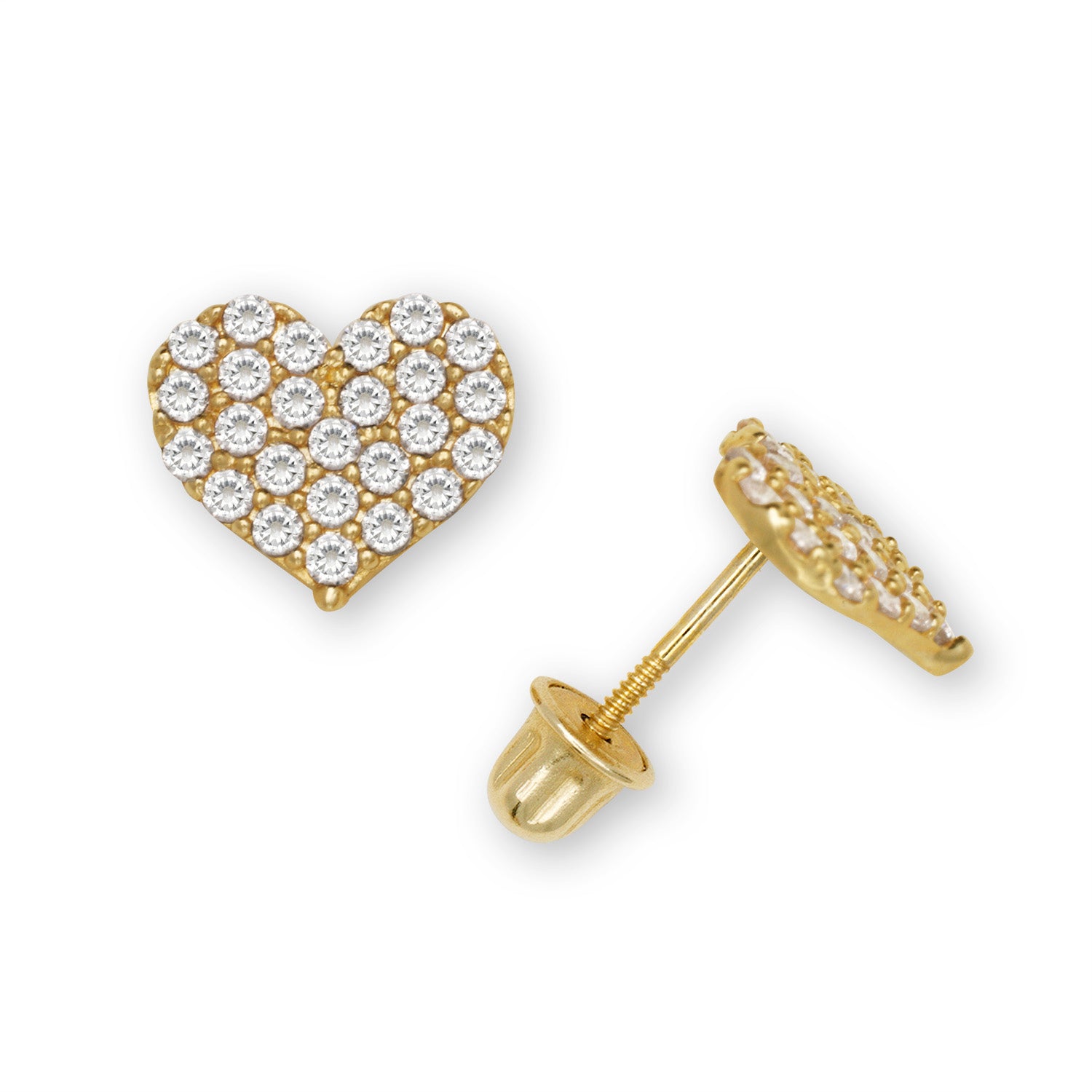 14K Solid Gold Heart Zircon Stud Earrings - BEYOND