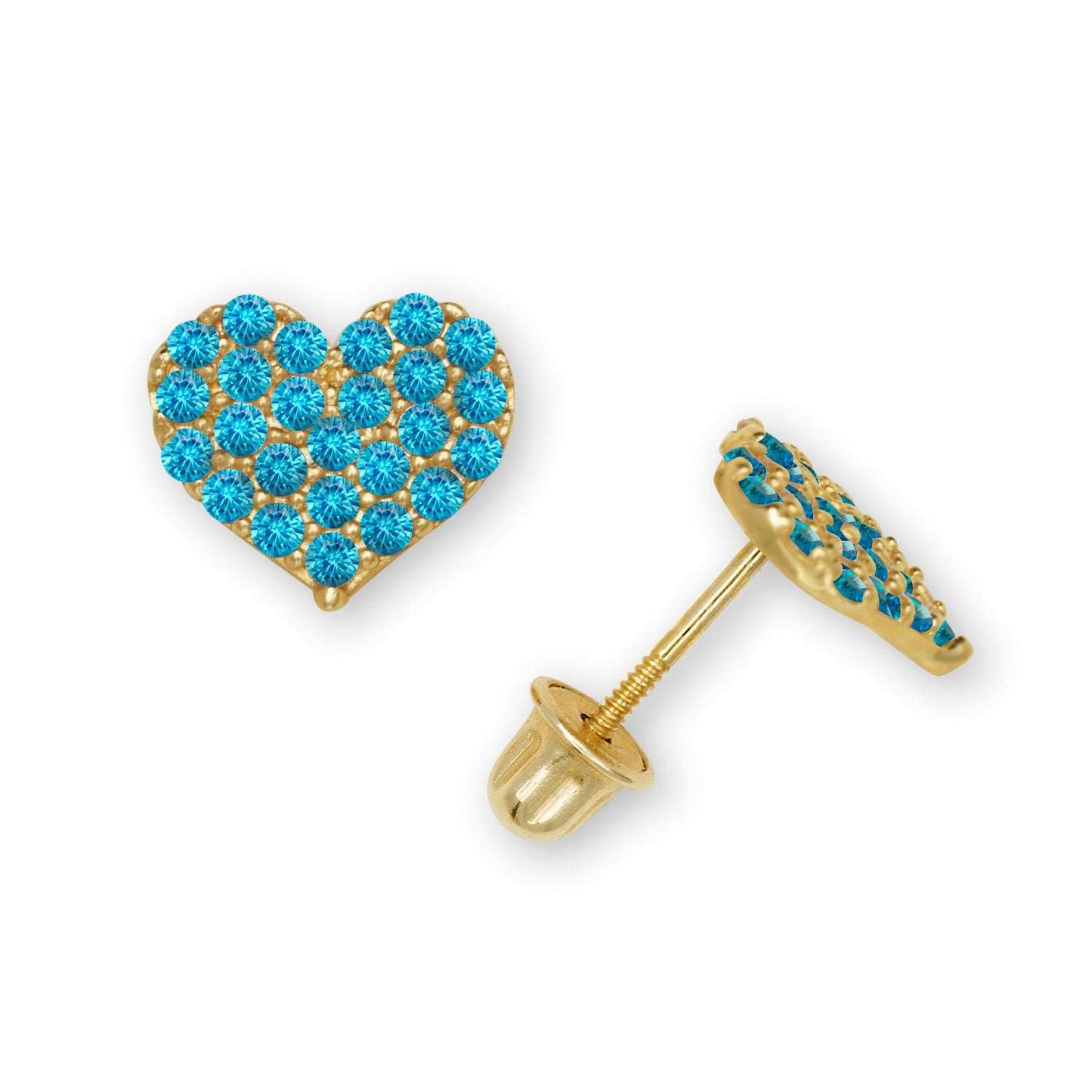 14K Solid Gold Heart Zircon Stud Earrings - BEYOND