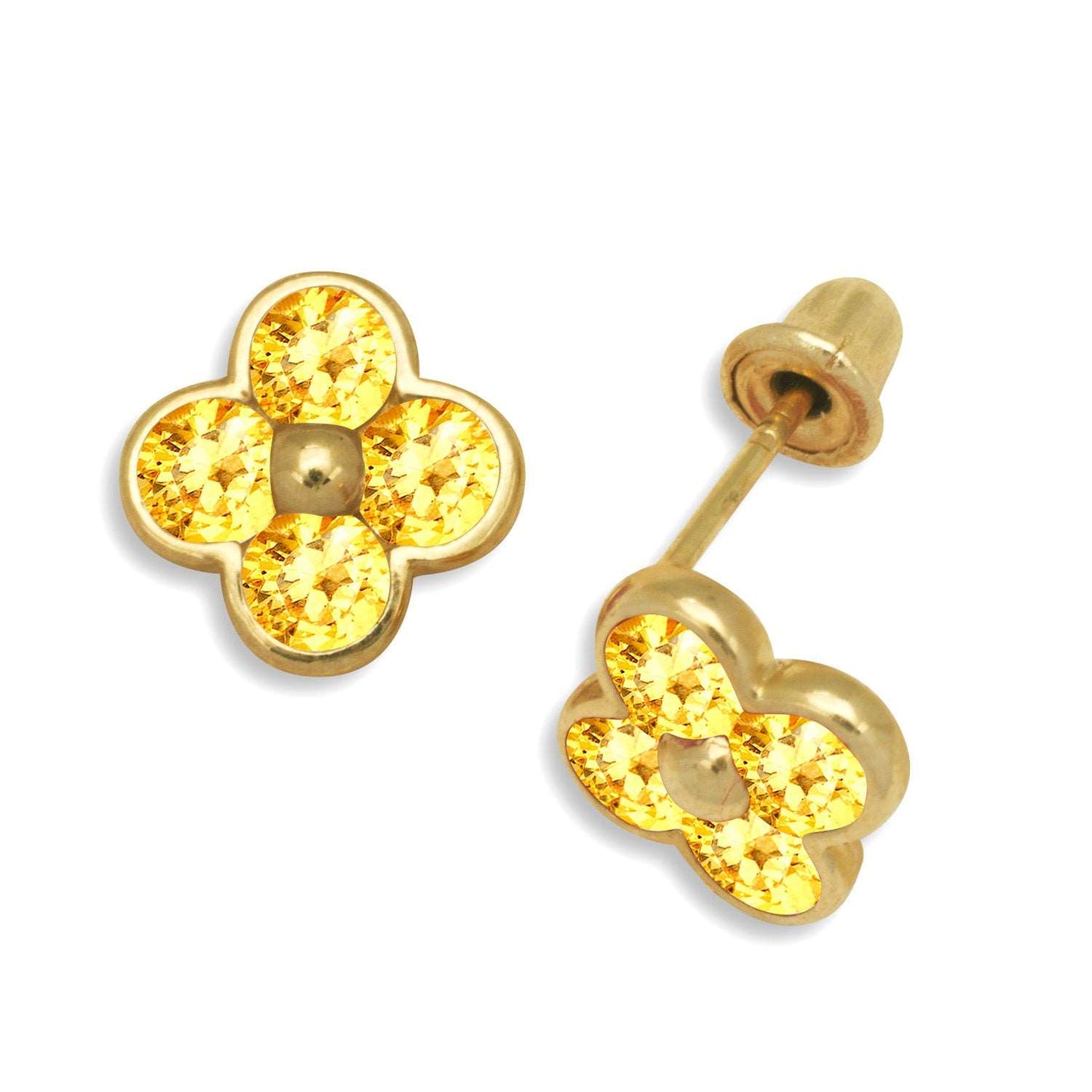 14K Solid Gold Flower Zircon Stud Earrings - BEYOND