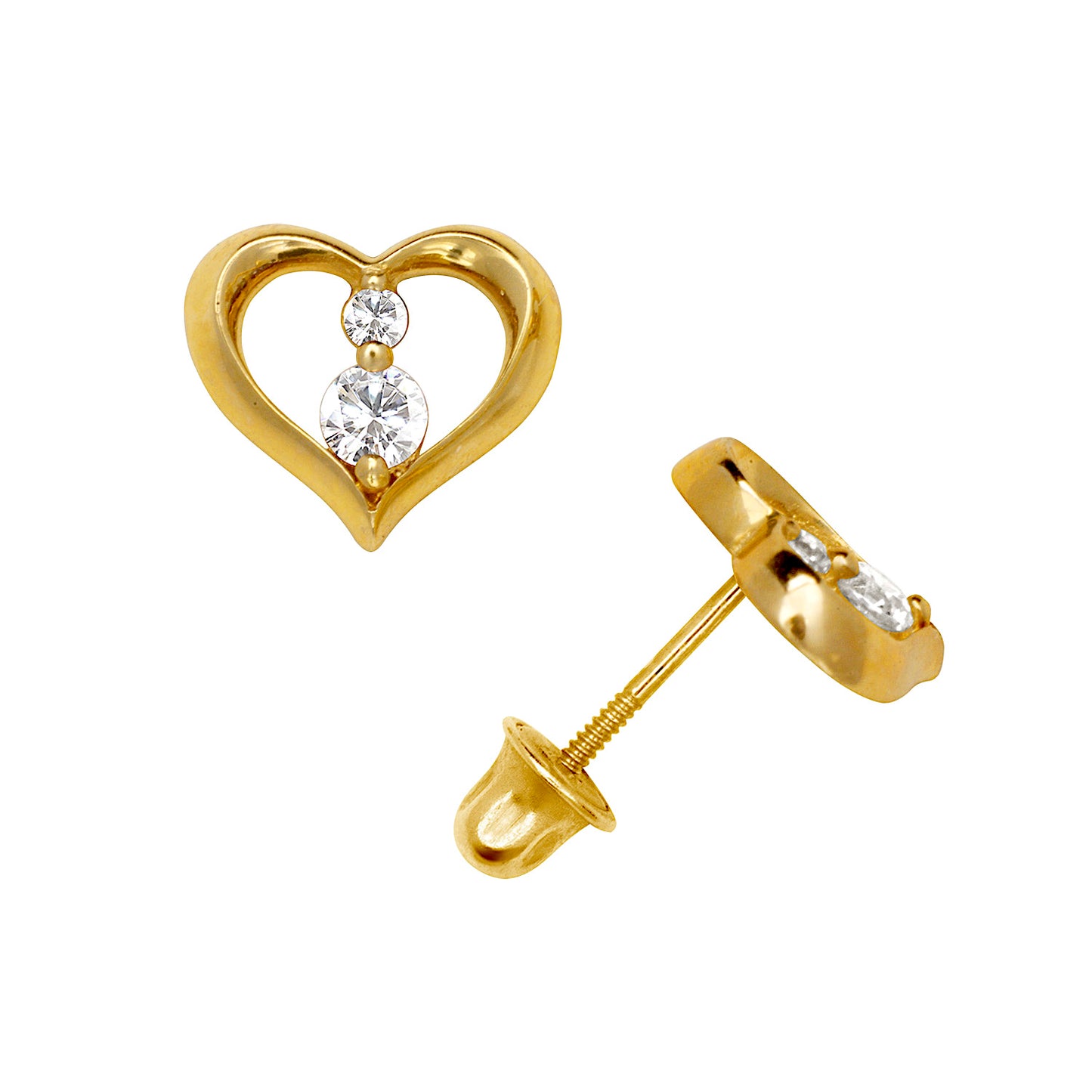 14K Solid Gold Heart Zircon Stud Earrings - BEYOND
