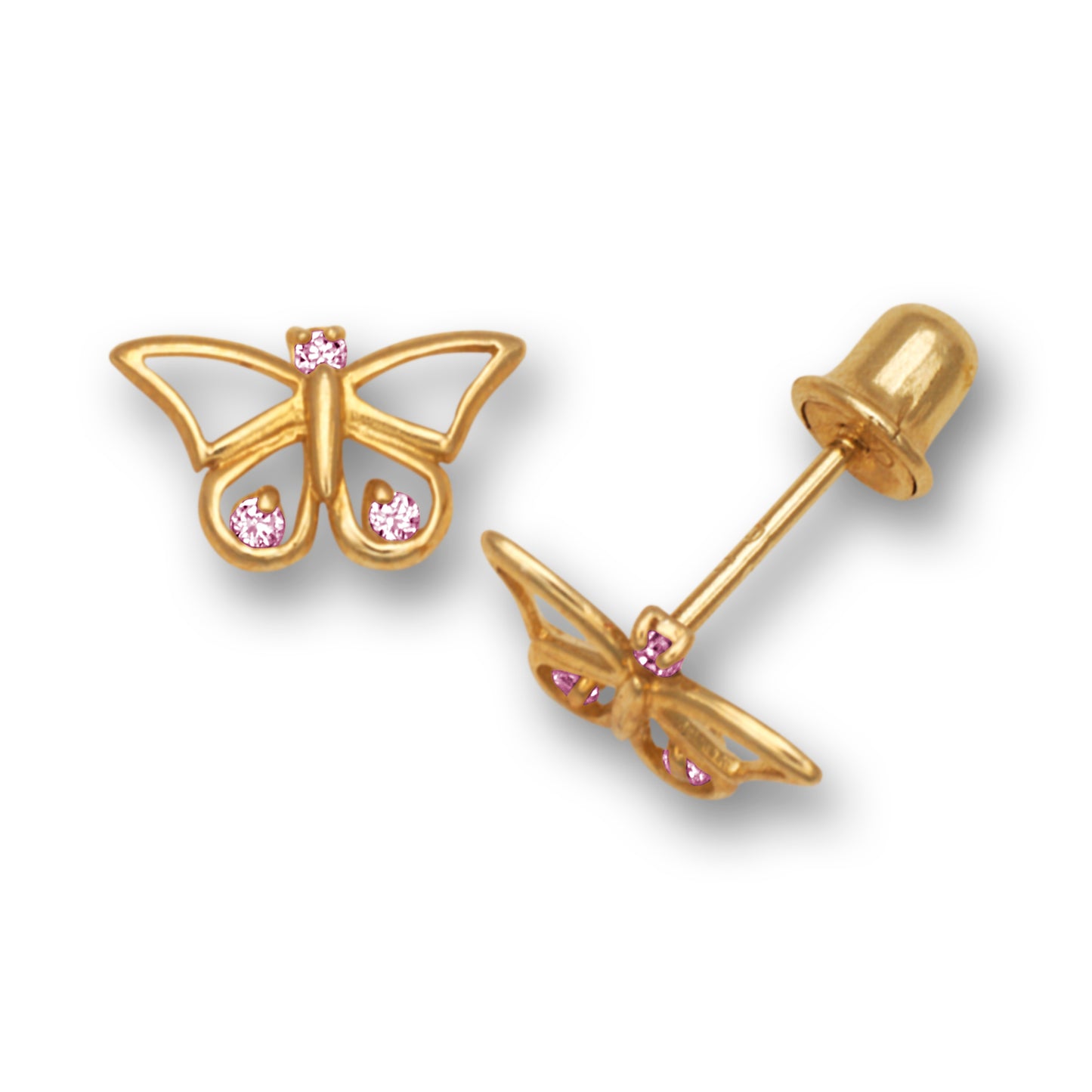 14K Solid Gold Butterfly Zircon Stud Earrings - BEYOND