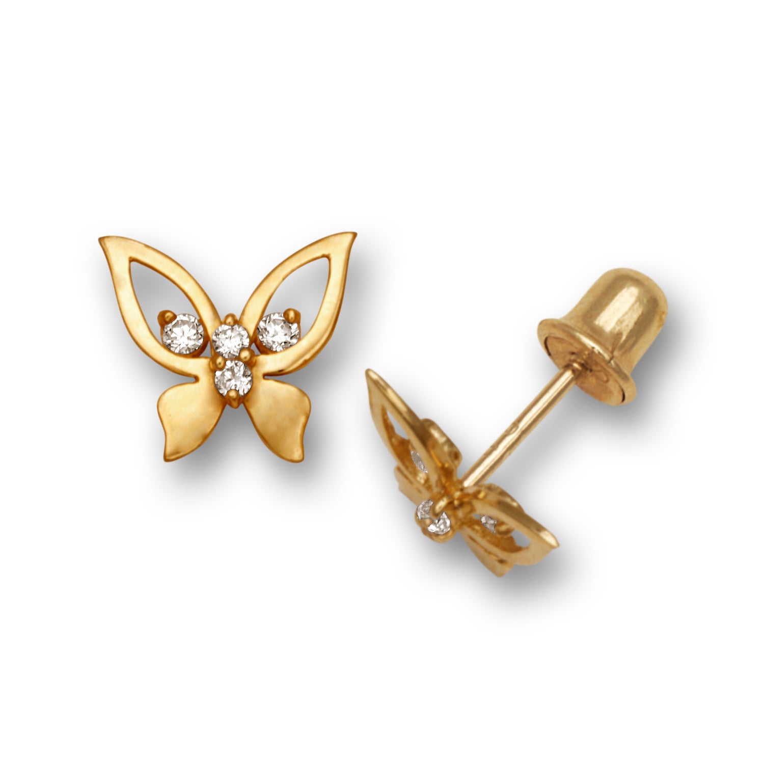 14K Solid Gold Butterfly Zircon Stud Earrings - BEYOND