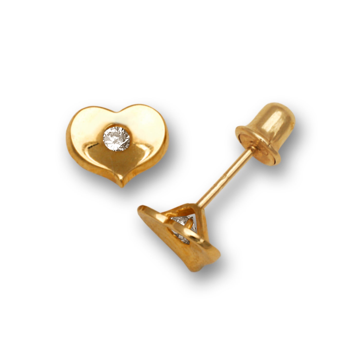 14K Solid Gold Heart Zircon Stud Earrings - BEYOND