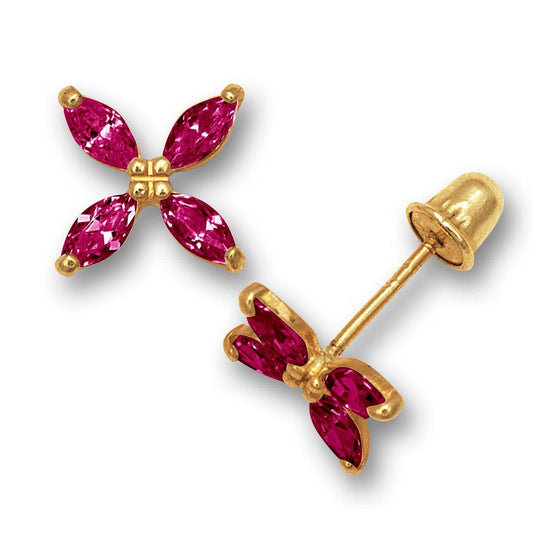 14K Solid Gold Stud Flower Zircon Earrings - BEYOND