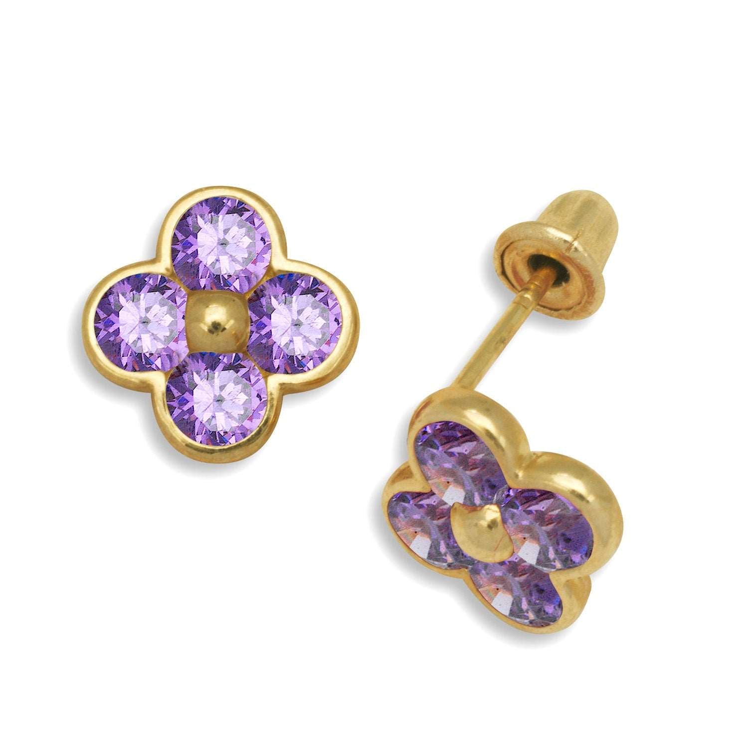 14K Solid Gold Flower Zircon Stud Earrings - BEYOND