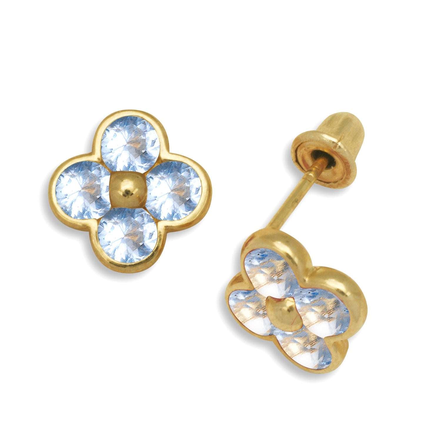 14K Solid Gold Flower Zircon Stud Earrings - BEYOND