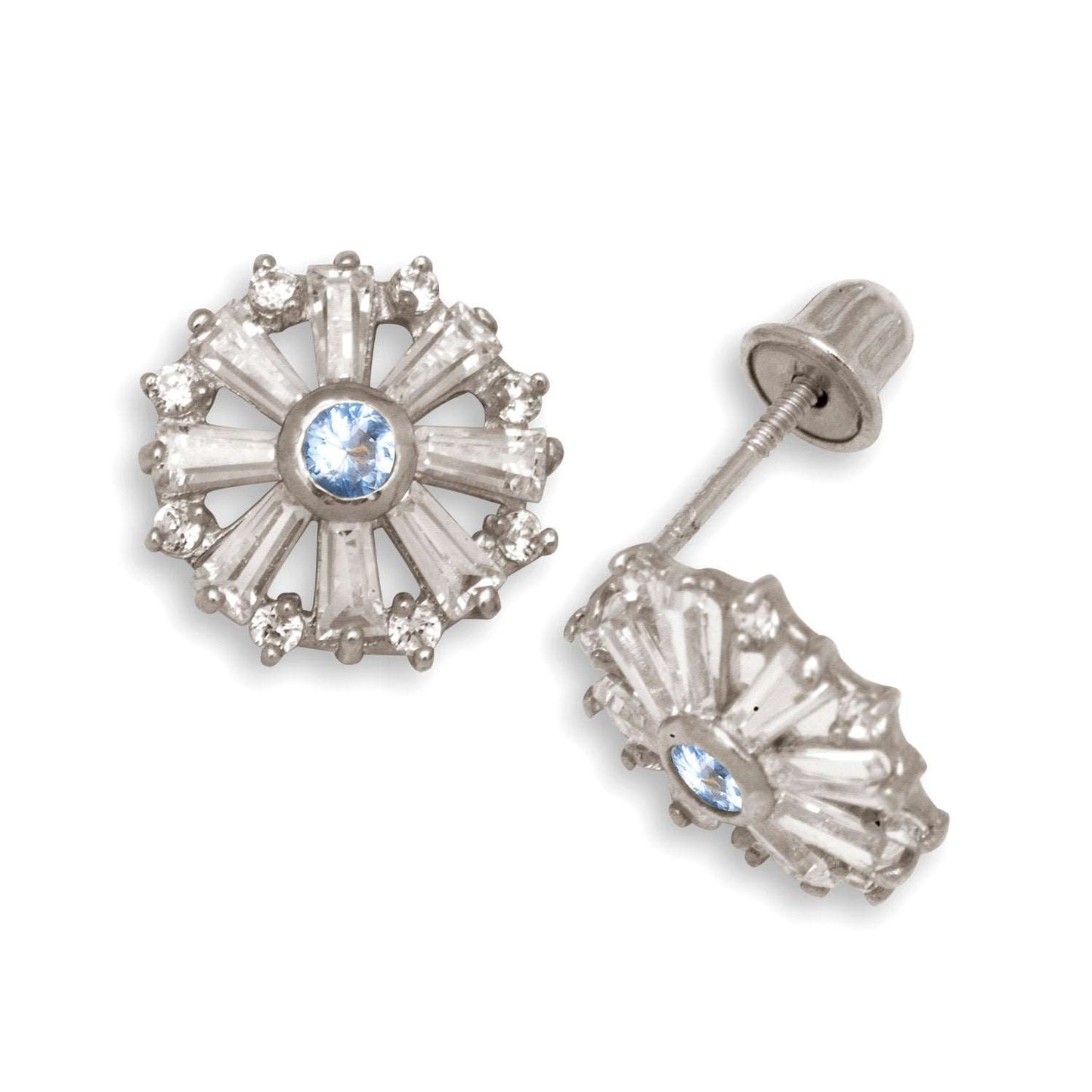 14K Solid White Gold Snowflake Zircon Stud Earrings - BEYOND