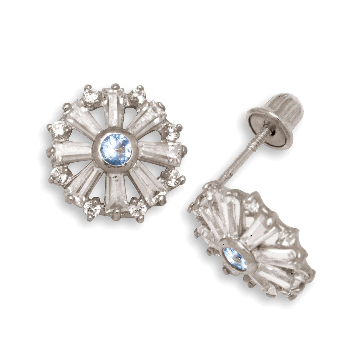 14K Solid White Gold Snowflake Zircon Stud Earrings