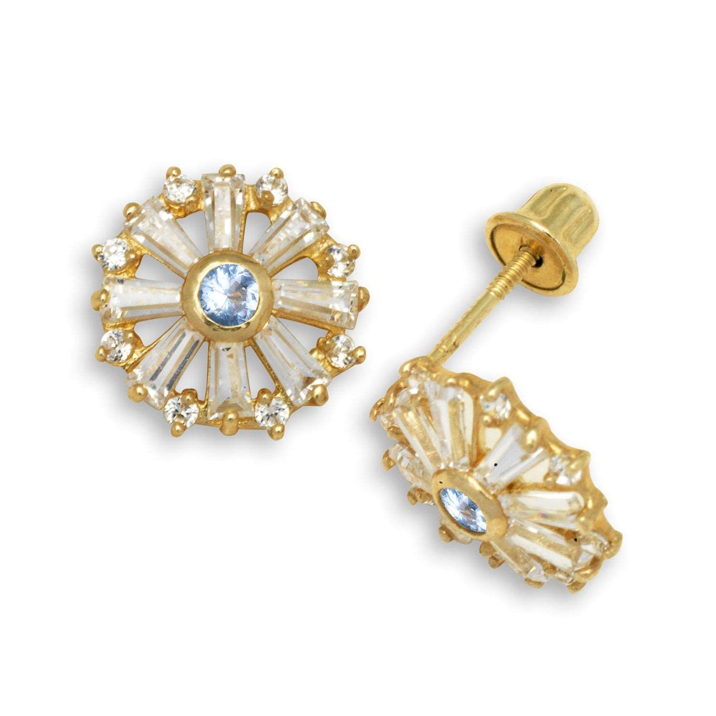 14K Solid Gold Flower Zircon Stud Earrings - BEYOND