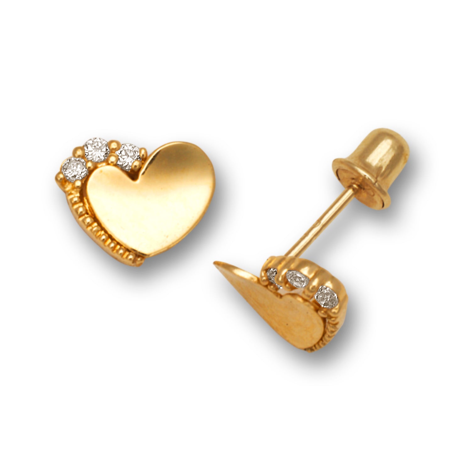 14K Solid Gold Zircon Heart Stud Earrings - BEYOND