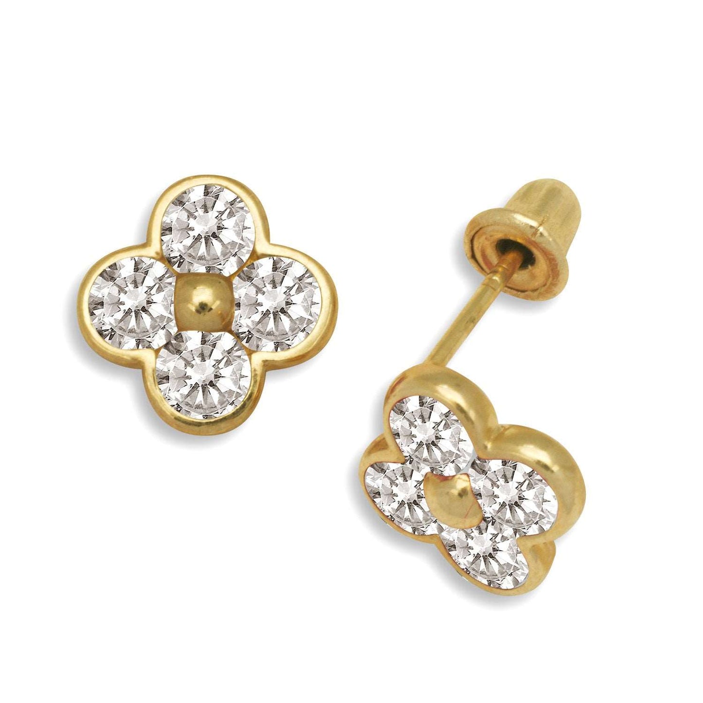 14K Solid Gold Flower Zircon Stud Earrings - BEYOND