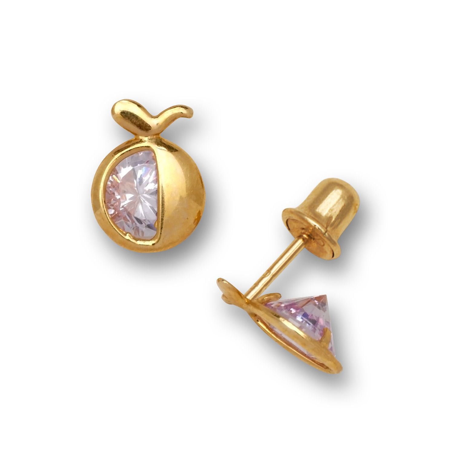 14K Solid Gold Stud Inlaid Zircon Garnet Earrings - BEYOND