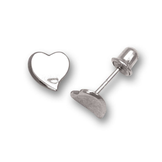 Solid Gold Stud Heart Shape Earrings 925 Sterling Silver Rhodium Plated Heart Stud Earring