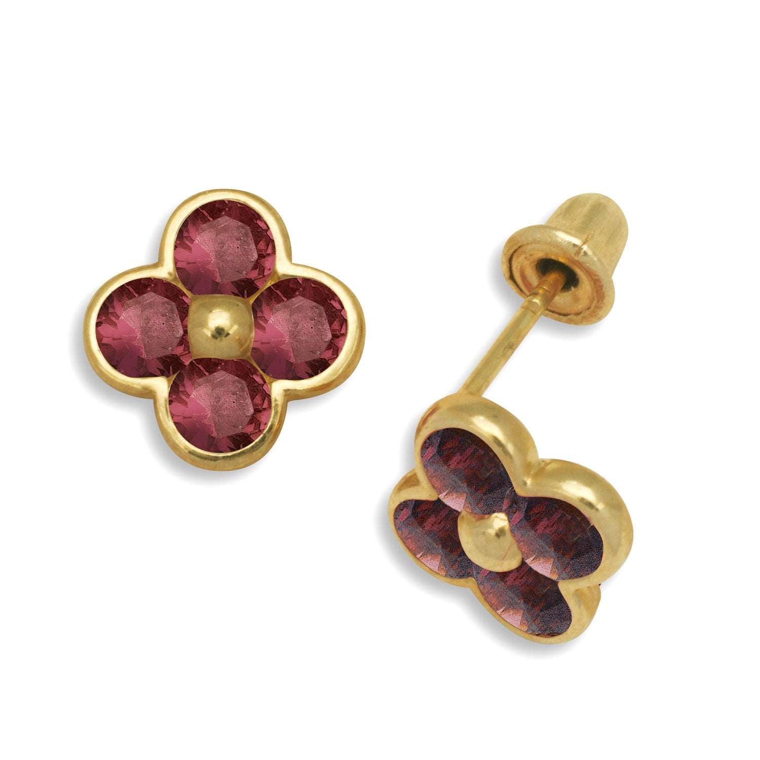 14K Solid Gold Flower Zircon Stud Earrings - BEYOND