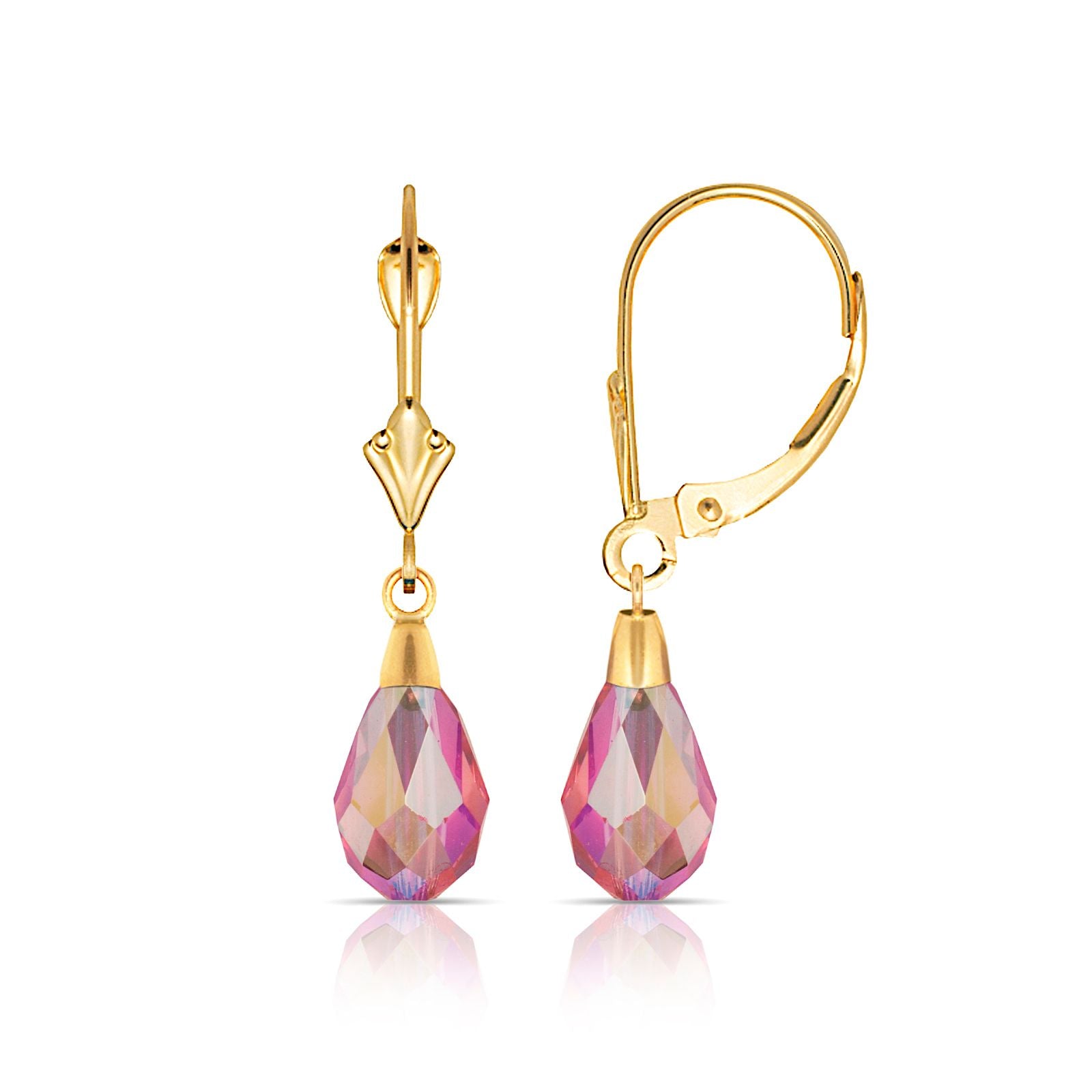 14K Gold Crystal Swarovski Drop Lever-Back Earrings - BEYOND