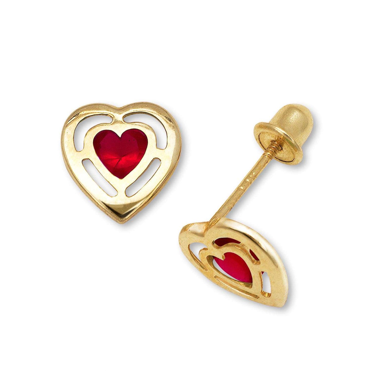 14K Solid Gold Heart Zircon Stud Earrings - BEYOND