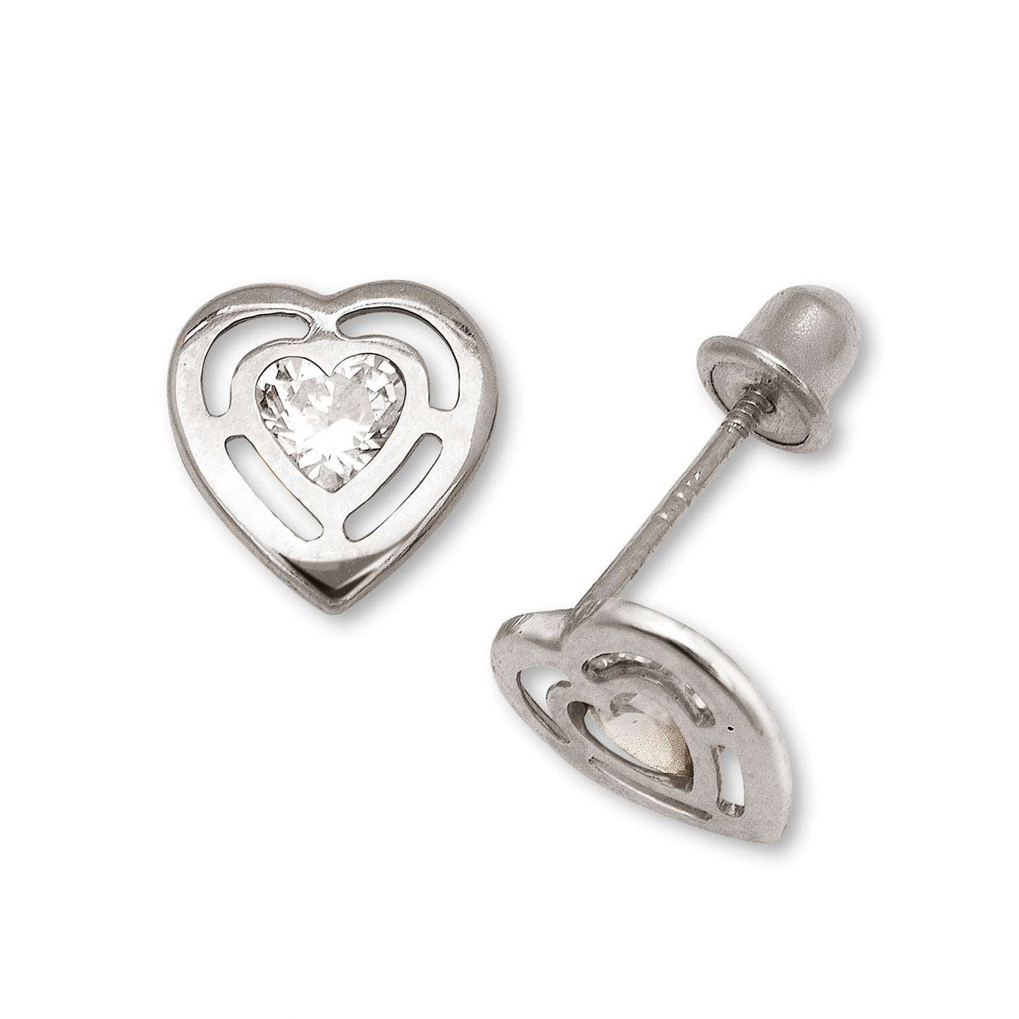 14K Solid Gold Heart Zircon Stud Earrings - BEYOND