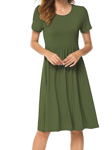 Casual Short Sleeve Dress Empire Waist Dress With Pockets