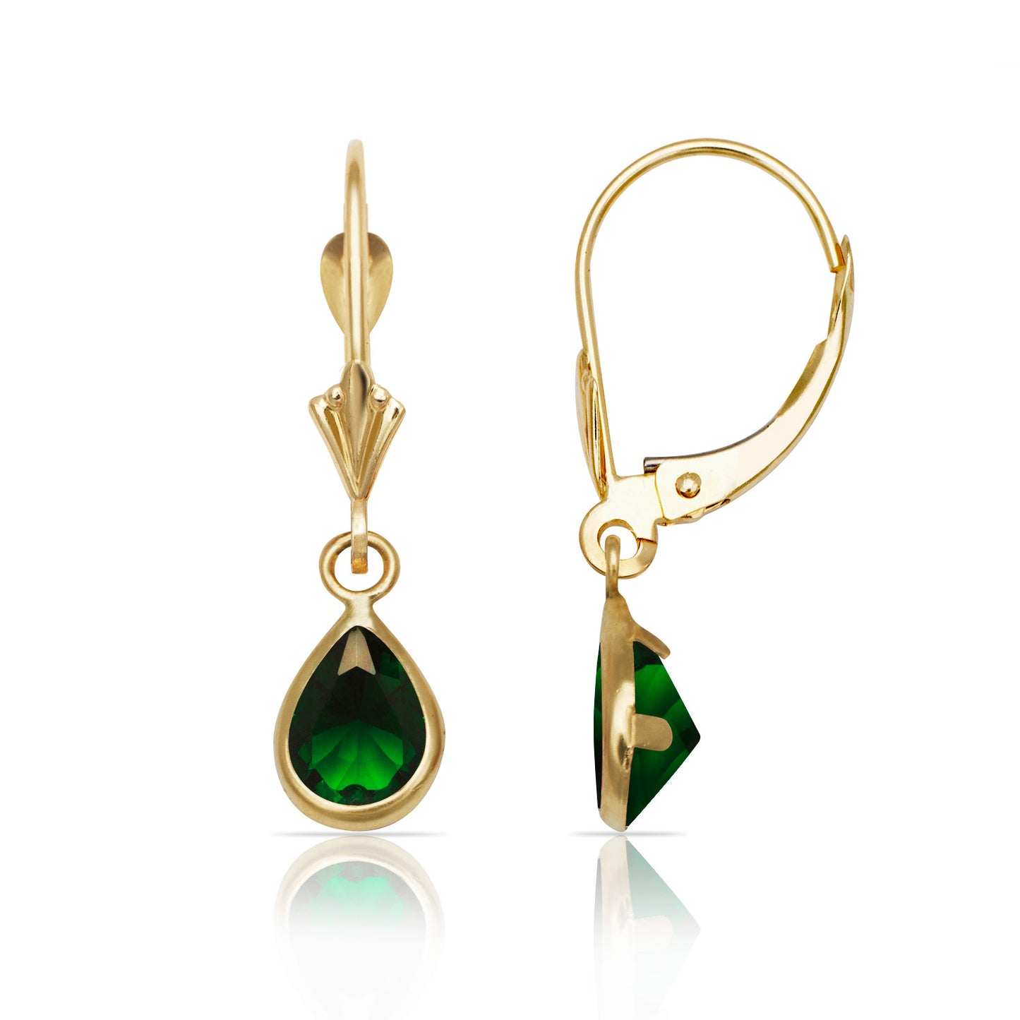 Gemstone Drop Earrings Lever-back 14K Gold