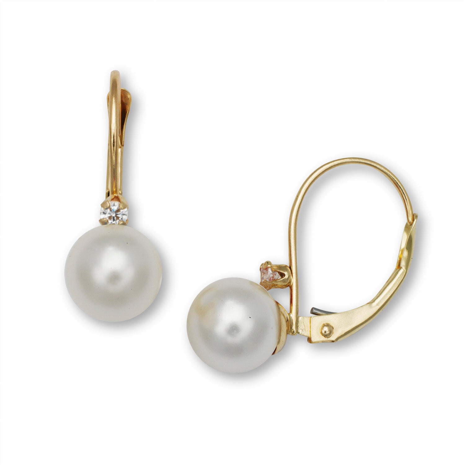 14K Solid Gold Pearl Lever-Back Earrings - BEYOND