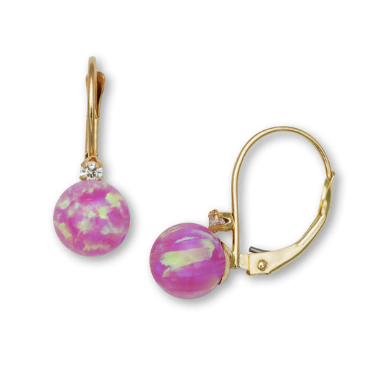 14K Solid Gold Pink Opal Lever-Back Earrings - BEYOND