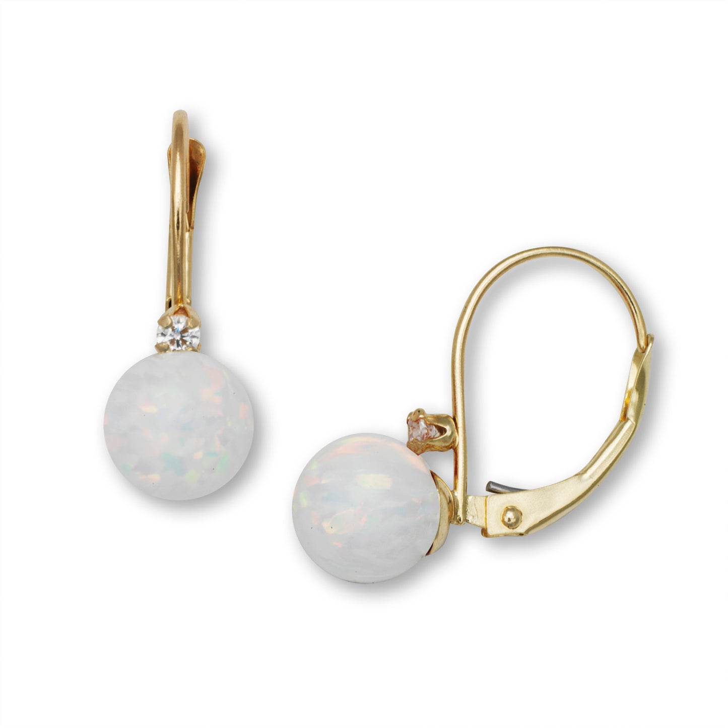 14K Gold Opal Lever-Back Earrings