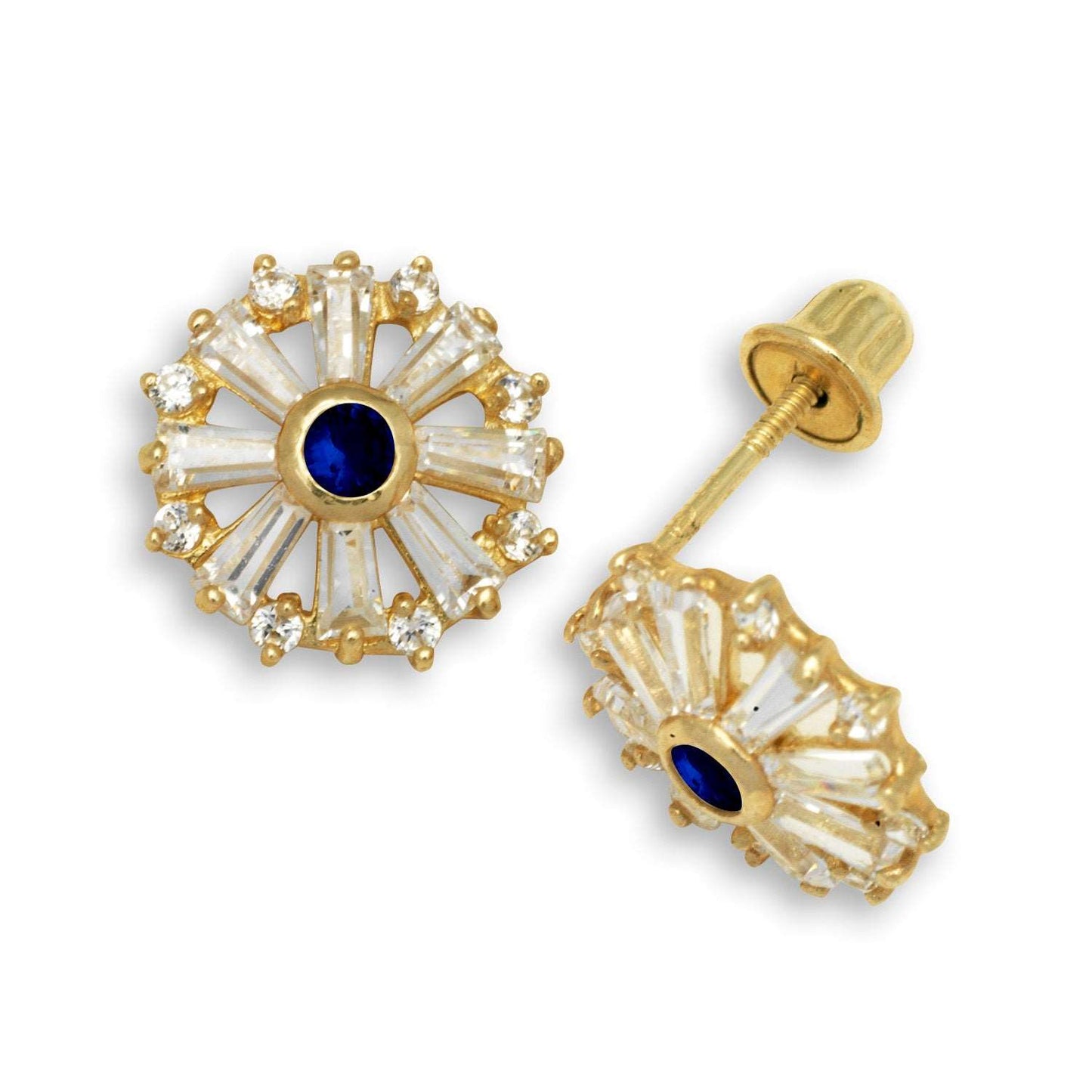 14K Solid Gold Flower Zircon Stud Earrings - BEYOND