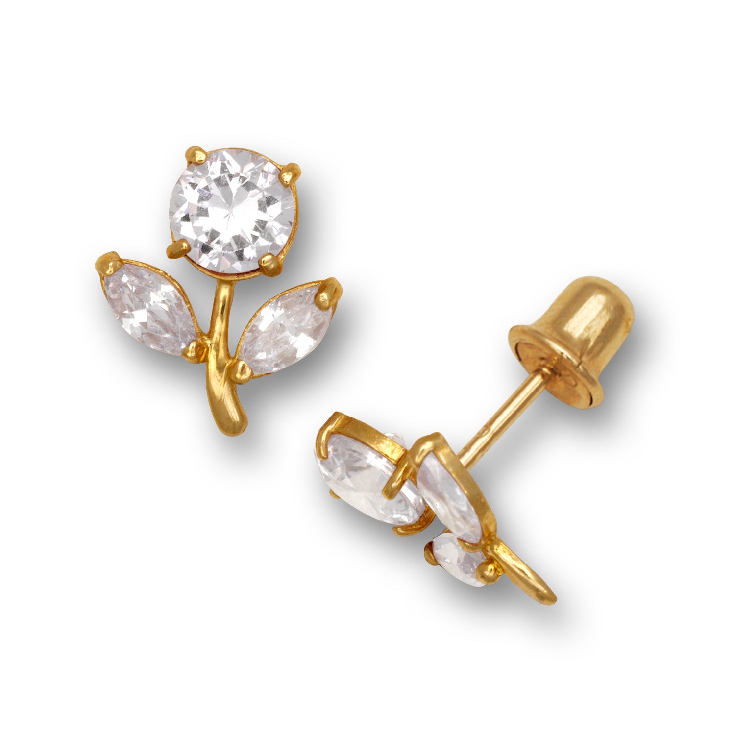 14K Solid Gold Stud Flower Zircon Earrings - BEYOND