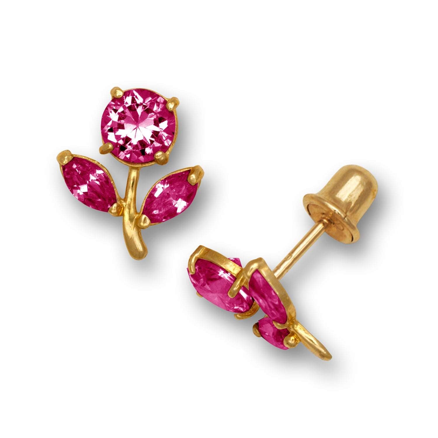 14K Solid Gold Stud Flower Zircon Earrings - BEYOND