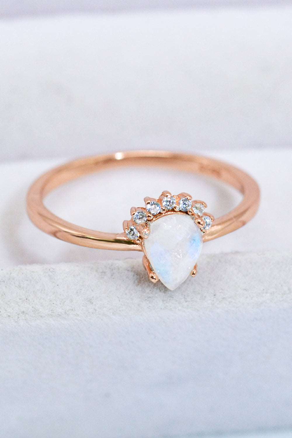 18K Rose Gold-Plated Pear Shape Natural Moonstone Ring - BEYOND